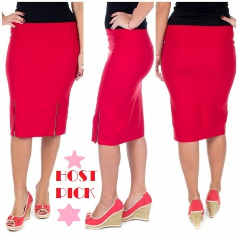 Women Stretch Pencil Skirt, D-4023, Red